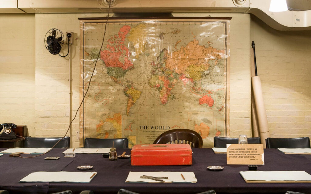 Winston Churchill's War Rooms: map, table, red box, phone
